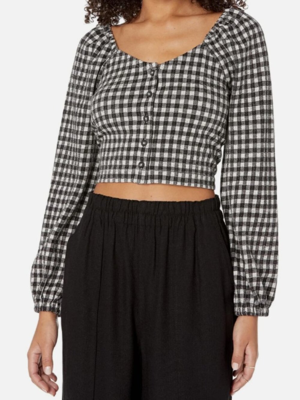 Madewell Gingham Puff Sleeve Button Front Crop Top : Medium